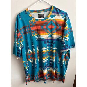 Pendleton Wrangler Men's XL Graphic T-Shirt Southwestern Aztec Print Blue Tee